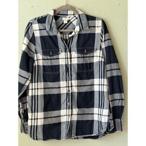 J.Crew Womens Navy Blue Plaid Flannel Shirt Cotton Button Down M